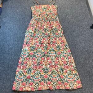 Natural Life Womens Medium Pink Blue Floral Sleeveless Maxi Summer Dress Pockets